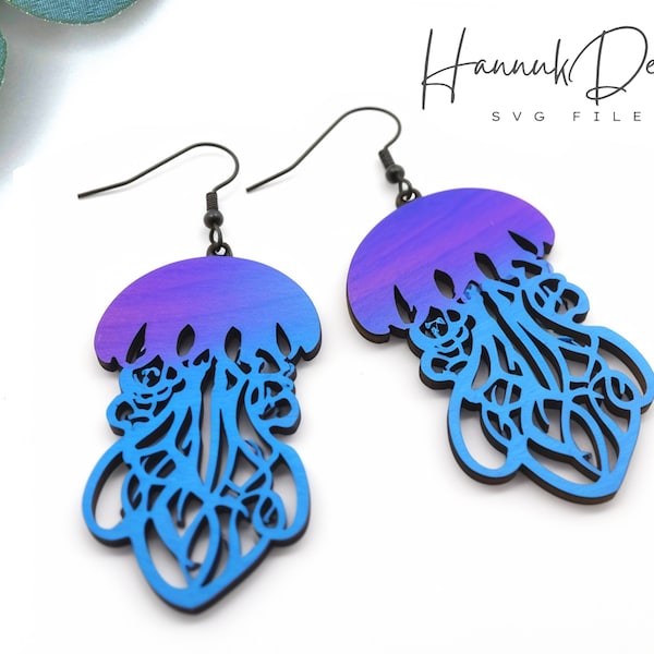 Ornate Jellyfish Earring Svg laser Cut File for Glowforge, Wood, Acrylic Sea Ocean World, Fish Coral  Earring Template Svg Digital Download