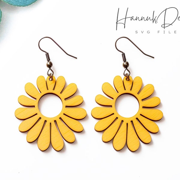 Cute Daisy Hoop Flower Earring Wood Earring Svg Laser Cut File  Digital Download