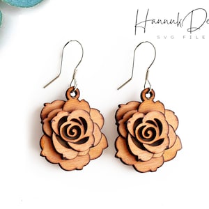 Gelaagde Rose Flower Wood Earring Svg Lasergesneden bestand digitale download