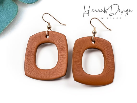 Rounded Square Shape With Hole Leather Earring Svg Template for