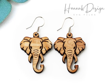 Elephant Head African Animal Wood Earring SVG Laser Cut File Digital Download