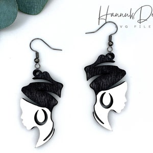 Black Woman Silhouette Svg Wood Earring Svg | Laser Cut Earring Svg for Glowforge | Earrings Svg | Instant Download