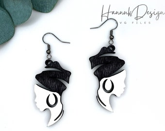 Black Woman Silhouette Svg Wood Earring Svg | Laser Cut Earring Svg for Glowforge | Earrings Svg | Instant Download