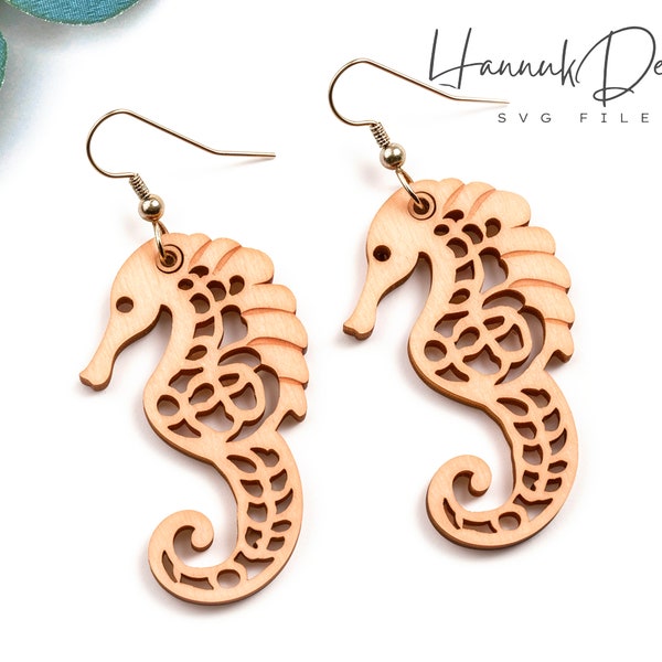 Ornate Sea Horse Cute Summer Earring Svg Laser Cut File for Glowforge, Acrylic, Ocean Wood Earring svg, Instant Download