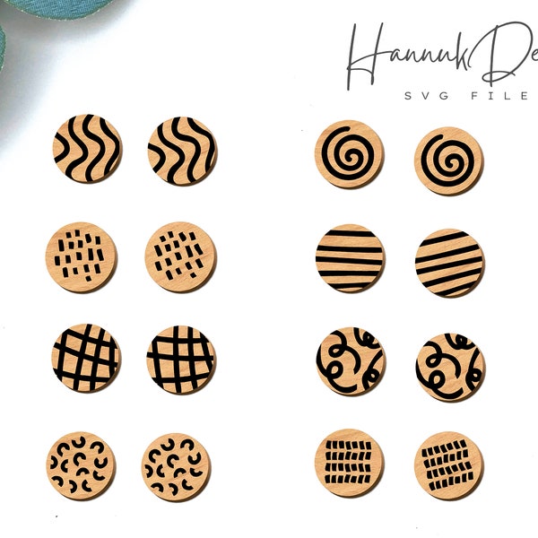 Cute Geometric Patterns Eangraved Wood Earring Studs Bundle Svg , Earring Stud Template Set Digital File