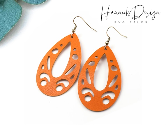 Oval Shape Drop Shape Pattern Leather Earring Svg Template for
