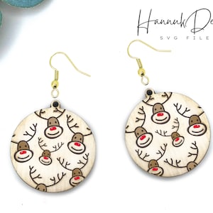 Christmas Funny Deer Earring Svg Laser cut file for Glowforge, Wood earring svg, Acrylic XMas Engraving Earrings svg Instant Download