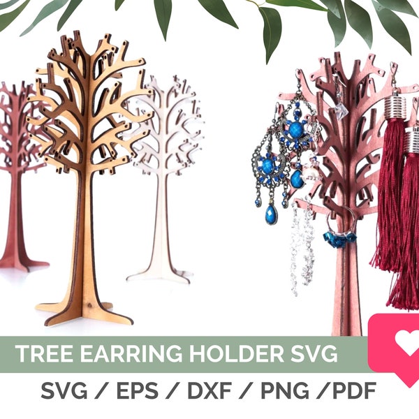 Tree Earring Holder Stand Svg Laser Cut File for Glowforge, Template Svg, Pdf, Dxf, Eps, Png Instant Download