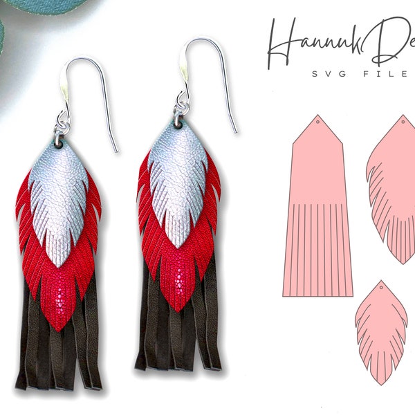 Bohemian Feather Leather Earring Svg Template for Cricut, Boho Faux Leather Earring Svg Instant Download