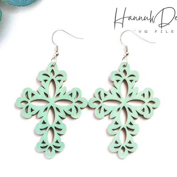 Cute Floral Cross Wood Earring Svg Laser Cut File Digital Download