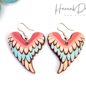 Engel Herzform Flügel Heiliger Valentinstag Holz OhrringSvg Laser Cut und Gravur Datei für Glowforge Digital Sofort Download