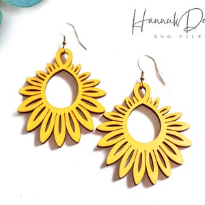 Boho Sunflower Petals Hoop Wood Brinco Svg Laser Cut Arquivo Digital Download