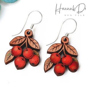 Cherry Branch Wood Earring SVG Laser Cut File, Cherry Earrings Template SVG Digital Download, Glowforge Earrings, Cricut Earrings SVG