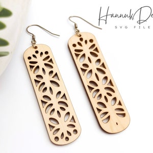 Rettangolo arrotondato Floral Boho Pattern Orecchino Svg Laser Cut File Download istantaneo