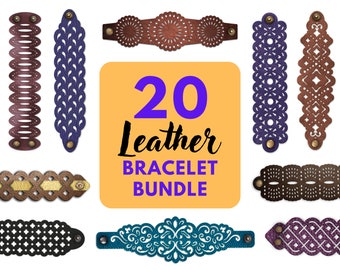 20 Leather Bracelet Template Svg Bundle for Cricut and Laser Cutting, Boho, Ornate, Geomatric Patterns Digital Download