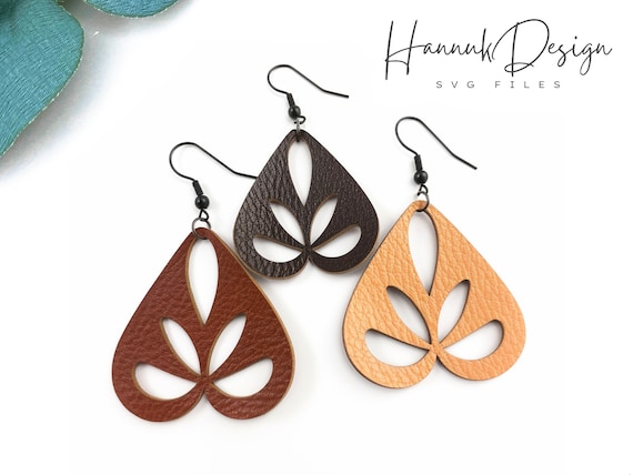 Heart Nature Leaf Shape Leather Earring Svg Template for Cricut