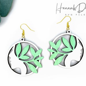 Floral Woman Svg Сircle Wood Earring Svg Template, Laser Cut Earring Svg for Glowforge, Earrings Svg, Instant Download