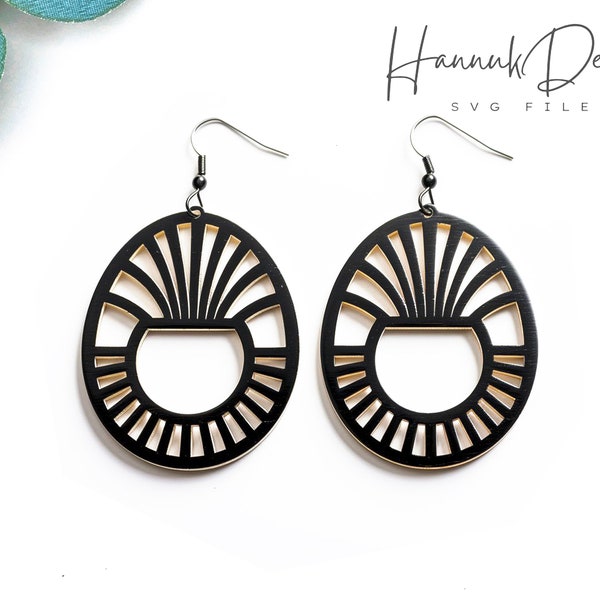 Vintage Art Deco Elegant Hoop Wood Earring Svg Laser Cut File Digital Download