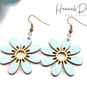 Cute Chamomile Flower Earring Svg Laser Cut File for Glowforge, Summer Floral Wood Earring Template Svg Digital Download