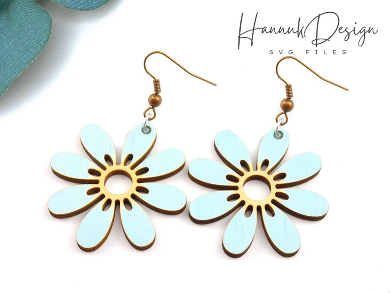Cute Chamomile Flower Earring Svg Laser Cut File for Glowforge, Summer Floral Wood Earring Template Svg Digital Download image 1