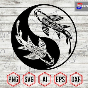 Yin Yang svg, Koi Fish svg, Carp Fish svg, Aquarium Fish svg - Clipart, Silhouette, Cricut, Cameo CNC, Laser, Decal Sticker, T-Shirt File