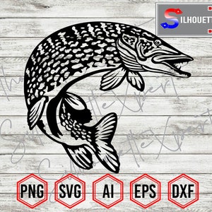 Pike svg, Fish svg, Fishing svg - Clipart, Silhouette, Cricut, CNC, Laser, Vinyl Cutter, Decal Sticker, T-Shirt File.