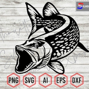 Pike svg, Fish svg, Fishing svg, Fisher svg - Clipart, Silhouette, Cricut, CNC, Laser, Vinyl Cutter, Decal Sticker, T-Shirt File.