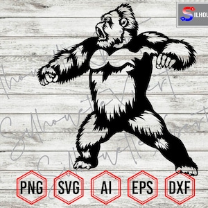 Roaring Gorilla svg, Gorilla Silhouette #4, Apes svg - Vector, Cameo, Cricut, CNC, Laser, Vinyl Cutter, Decal Sticker, T-Shirt File.