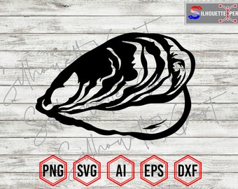 Shell Silhouette #2, Oyster shell svg, Shell svg - Clipart, Vector, Cameo, Cricut, CNC, Vinyl Cutter, Decal Sticker, T-Shirt File.