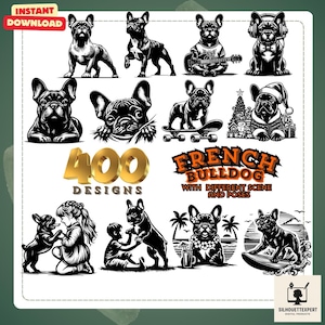 Bundle French Bulldog SVG | Frenchie Clipart | Dog Silhouette | Bulldog Cut File | Pet Digital Download for Cricut & Sublimation