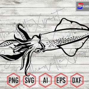 Squid Silhouette #2, Squid svg, Squid artwork, Squid Vector - Clipart, Cricut, CNC, Vinyl Cutter, Decal Sticker, T-Shirt File.