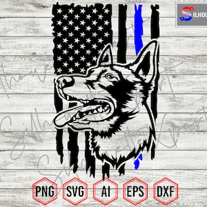 K9 Police Dog svg, Dog Head svg, Thin Blue Line, German Shepherd svg, patriotic svg - Cricut, CNC, Vinyl Cutter, Decal Sticker, T-Shirt File