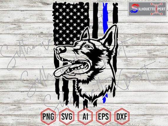 Thin Blue Line Flag K-9 T-Shirt German Shepherd Rough Sketch Thin Blue Line Flag K-9 T-Shirt German Shepherd Rough Sketch
