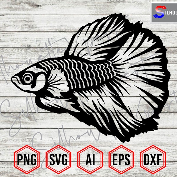 Betta fish Silhouette, Fighter fish, Siamese Fish svg, Aquarium Fish svg, Koi Fish svg - Clipart, Cricut, CNC, Decal Sticker, T-Shirt File.