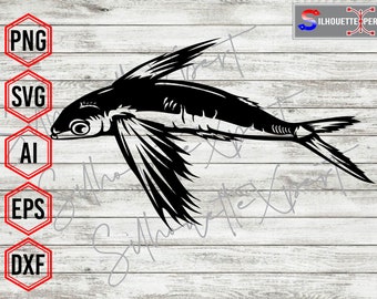 Flying Fish svg, Fish svg, Fishing svg - Clipart, Vector, Cricut, CNC, Laser, Vinyl Cutter, Decal Sticker, T-Shirt File.
