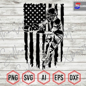 Tattered American Flag svg, American Football svg, Football Player svg - Cricut, CNC, Laser, Vinyl Cutter, Decal Sticker, T-Shirt File.