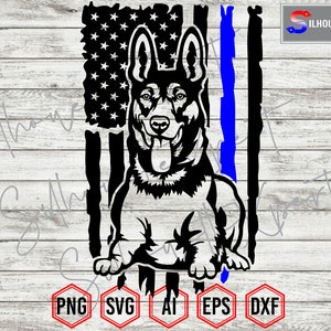 K9 警察犬 svg、細い青い線、ジャーマン シェパード svg、警察 K9 svg - Cricut、CNC、ビニール カッター、デカール ステッカー、T シャツ ファイル