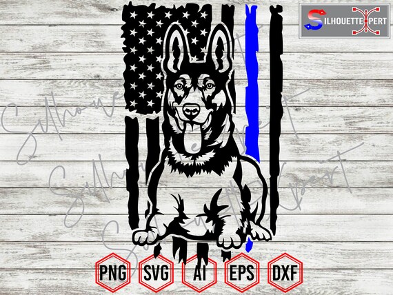 Thin Blue Line Flag K-9 T-Shirt German Shepherd Rough Sketch Thin Blue Line Flag K-9 T-Shirt German Shepherd Rough Sketch
