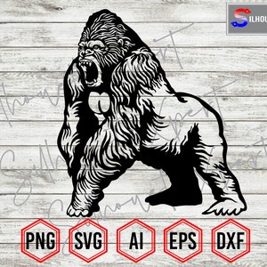 Standing Angry Gorilla svg, Gorilla Silhouette #2, Apes svg - Cameo, Cricut, CNC, Laser, Vinyl Cutter, Decal Sticker, T-Shirt File.