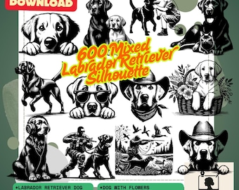 Labrador Retriever Silhouette SVG, Bundle Dog SVG, Lab Dog Outline, Labrador Clipart, Dog Lover Printable Art - Instant Digital Downloads
