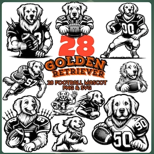 Football Golden Retriever Silhouette Clipart | Football Game Day svg | Cute Dog Playing Football Clipart | Sporty Pet svg - Digital Download