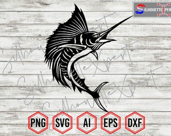 Marlin Silhouette, Fishing svg, Ocean Fish svg, Marlin svg - Vector, Clipart, Cricut, CNC, Laser, Vinyl Cutter, Decal Sticker, T-Shirt File.