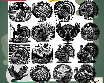 Turkey Silhouette SVG PNG – Turkey Hunting Theme - Wild Turkey Clipart for Thanksgiving Crafts