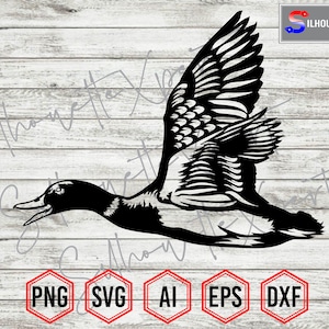 Silhouette di anatra in volo, anatra selvatica SVG, clipart (file digitali)