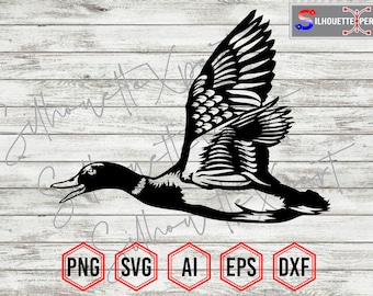 Flying Wild Duck Silhouette #5, Duck svg, Wild Duck svg, Farm Animals svg - Clipart, Cricut, CNC, Vinyl Cutter, Decal Sticker, T-Shirt File.