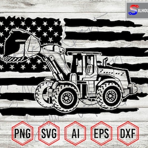Wheel Loader svg, American Flag svg,Heavy Equipment svg, Construction Truck svg - Cricut, CNC, Vinyl Cutter, Decal Sticker, T-Shirt File.