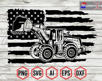 Wheel Loader svg, American Flag svg,Heavy Equipment svg, Construction Truck svg - Cricut, CNC, Vinyl Cutter, Decal Sticker, T-Shirt File.