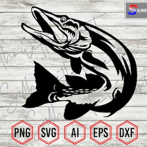 Pike svg, Ocean Fish svg, Fishing svg - Clipart, Silhouette, Cricut, CNC, Laser, Vinyl Cutter, Decal Sticker, T-Shirt File.