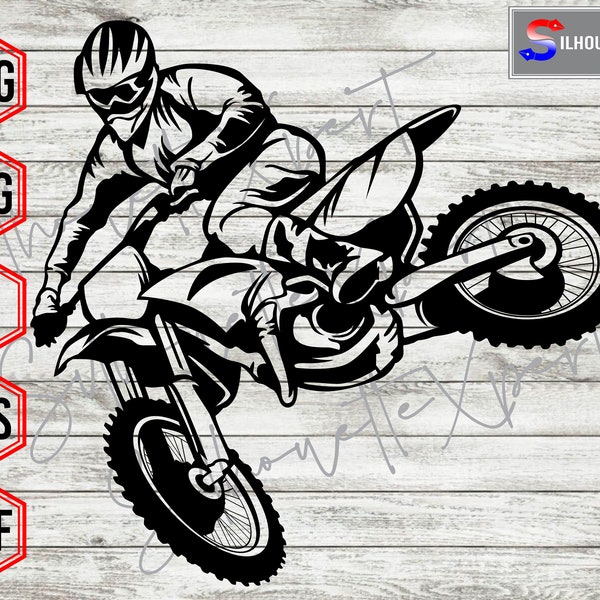 Jumping Motocross svg, Motorcycle svg, Dirt Bike svg, Mud Life svg - Cricut, CNC, Laser, Vinyl Cutter, Decal Sticker, T-Shirt File.
