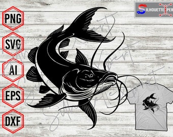 Catfish Silhouette, Catfish svg, Catfish Clipart, Mud Fish svg - Instant Digital Downloads